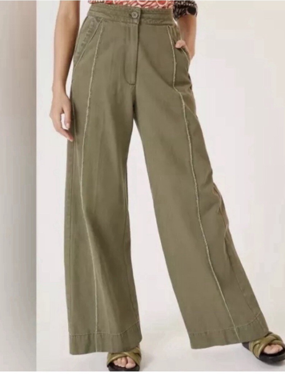 Anthropologie Olive Green Wide-Leg Utility Pants